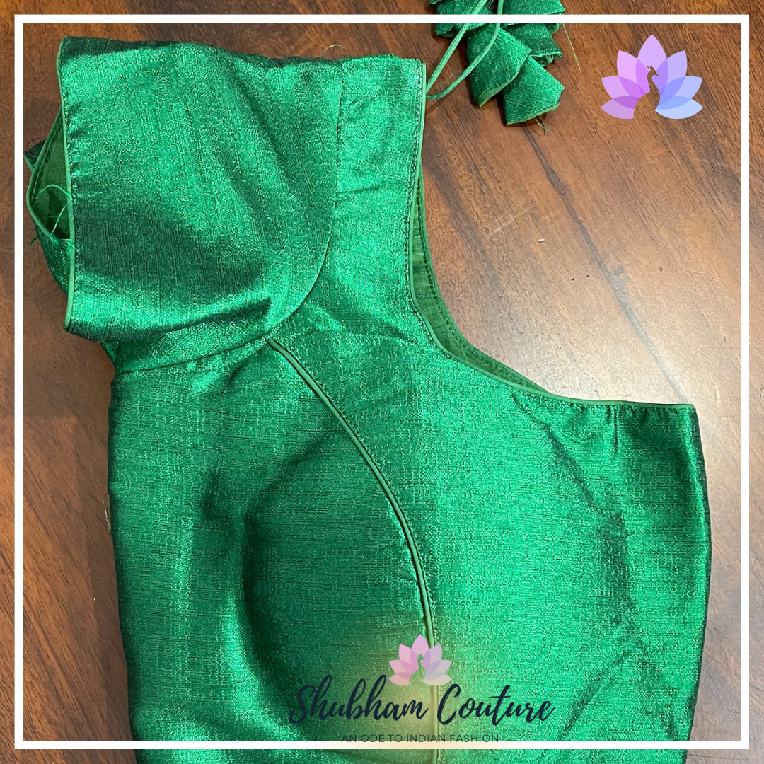 Bottle green raw silk blouse