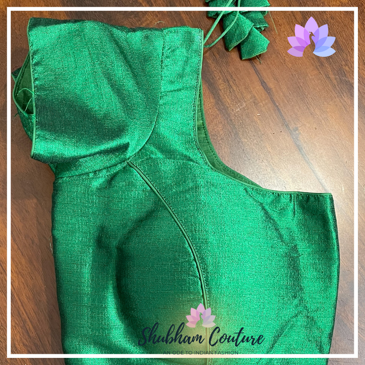 Bottle green raw silk blouse