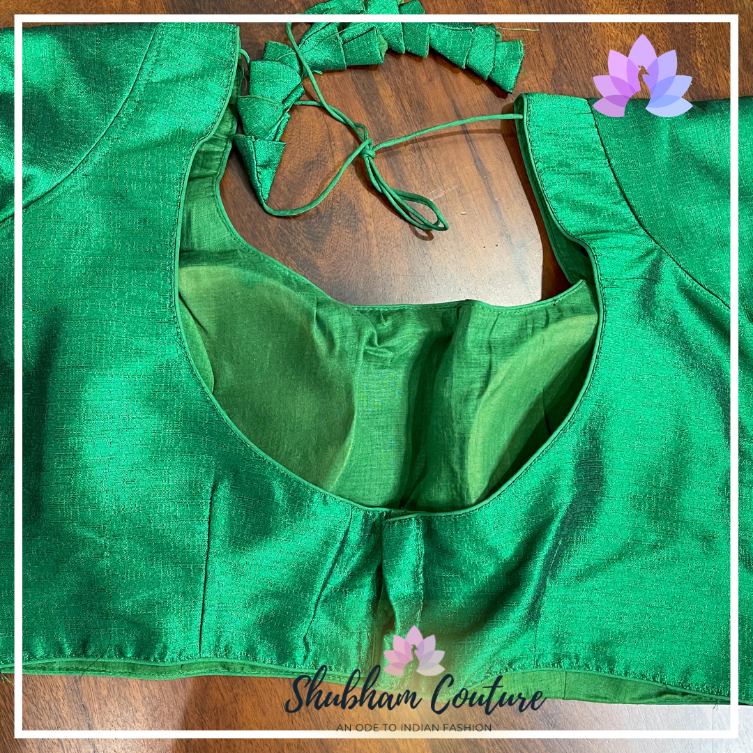 Bottle green raw silk blouse