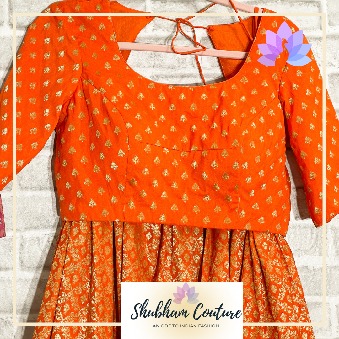 Bright orange Benarasi brocade lehanga and blouse