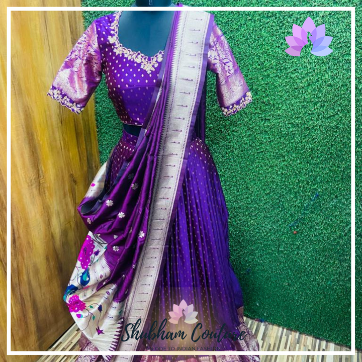 Purple brocade lehanga with maggam work blouse and paithani dupatta