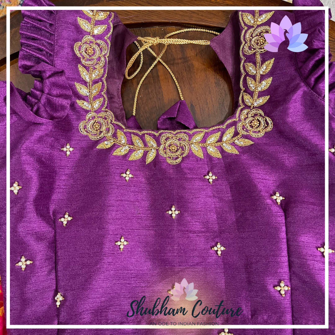 Beautiful silk lehanga with purple maggam top