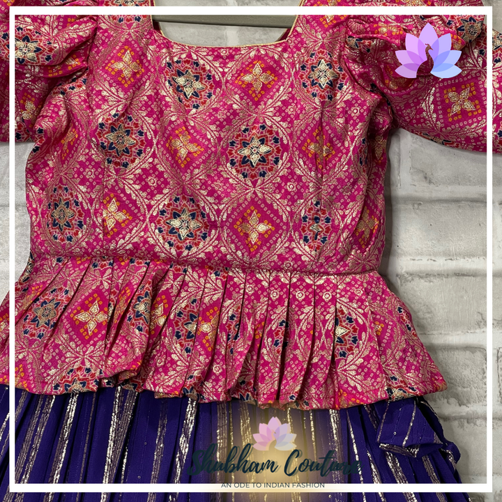 Georgeous navy blue georgette lehanga with brocade pink top