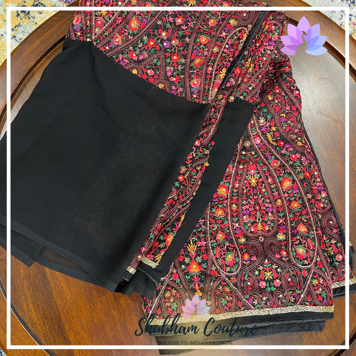 Colorful threadwork with beads border Black stunning saree