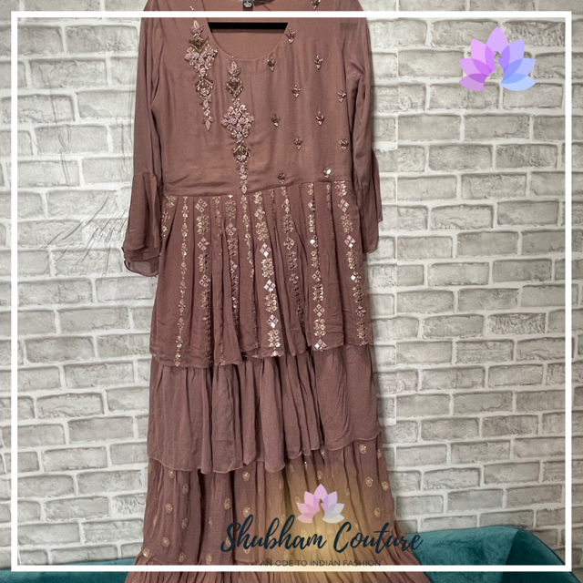 Brown tiered long dress with work