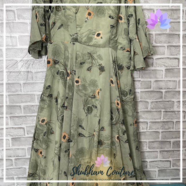 Floral pale green printed long dress