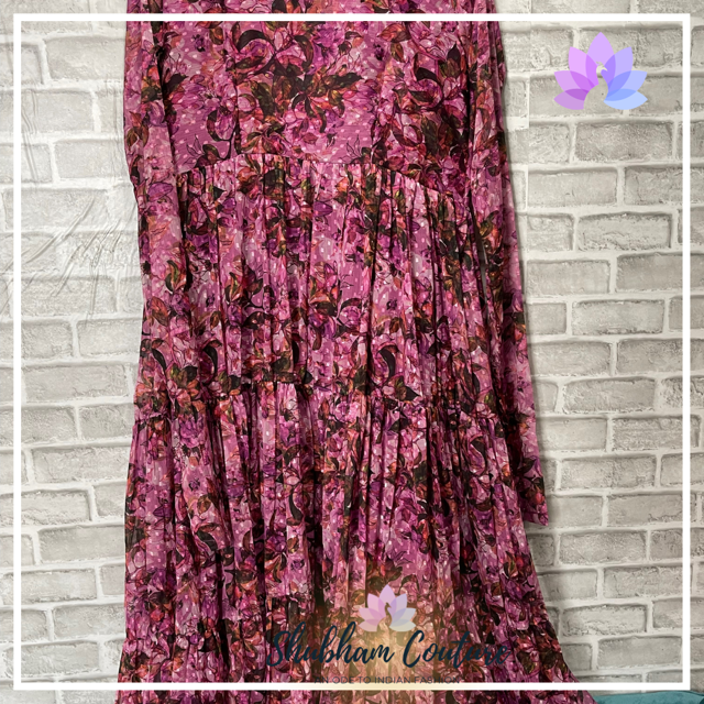 Bright purple pink long sleeve floral dress