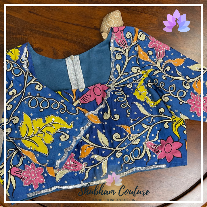 Blue Kalamkari Blouse in Bangalore silk