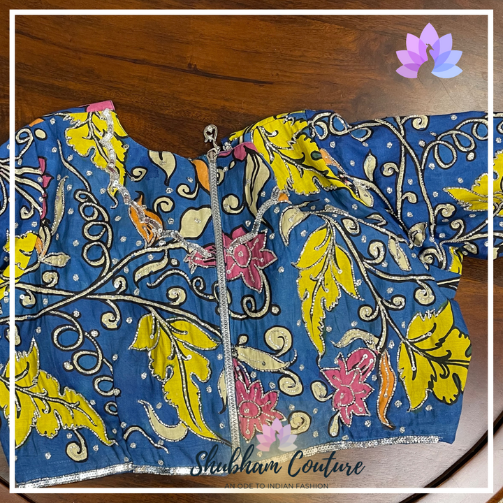 Blue Kalamkari Blouse in Bangalore silk