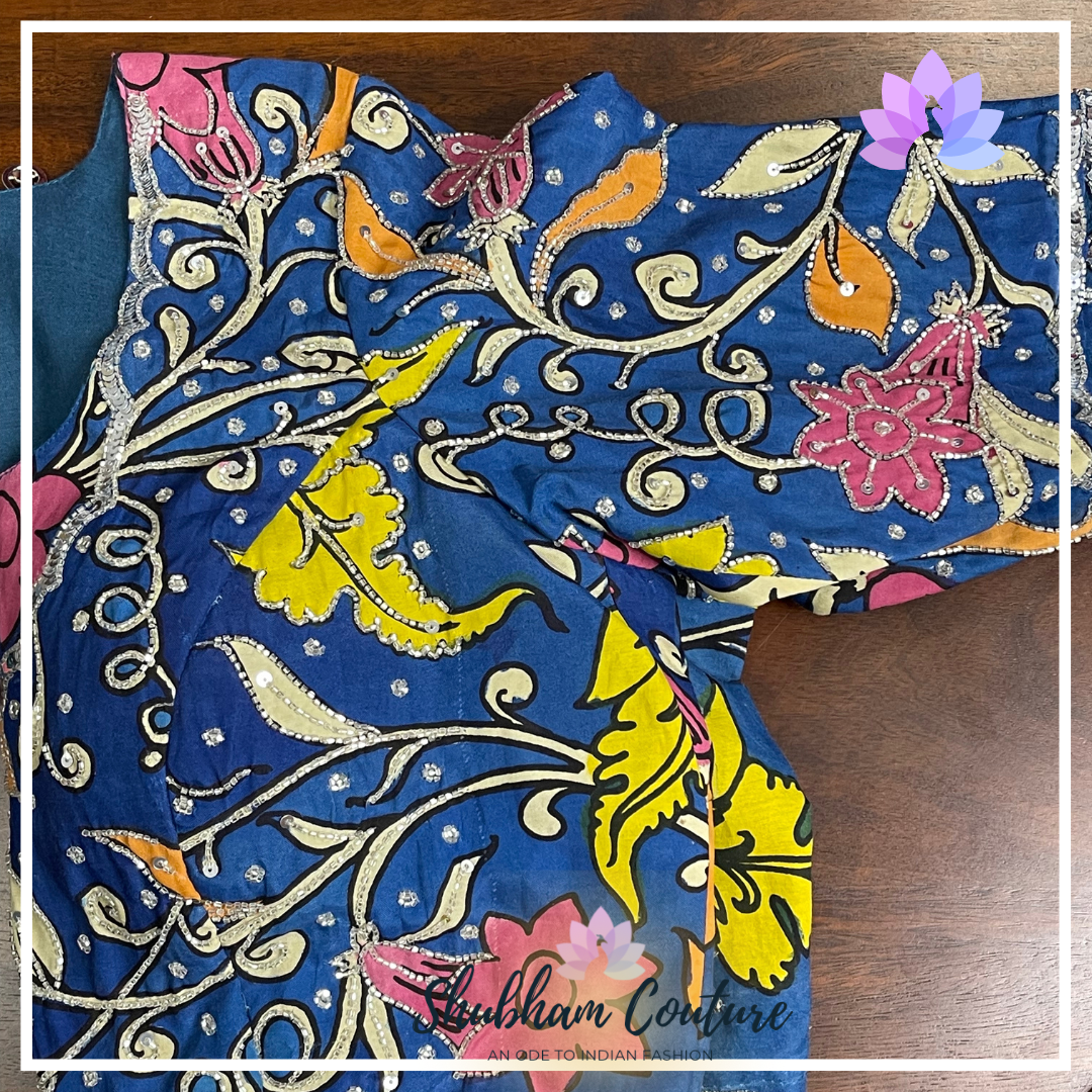 Blue Kalamkari Blouse in Bangalore silk