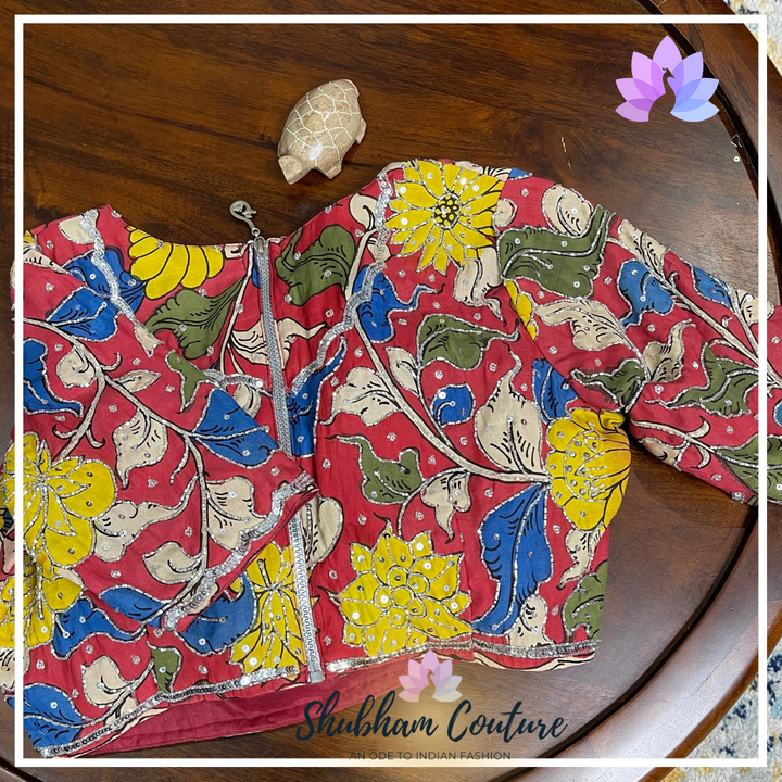 Red Kalamkari blouse in Bangalore Silk