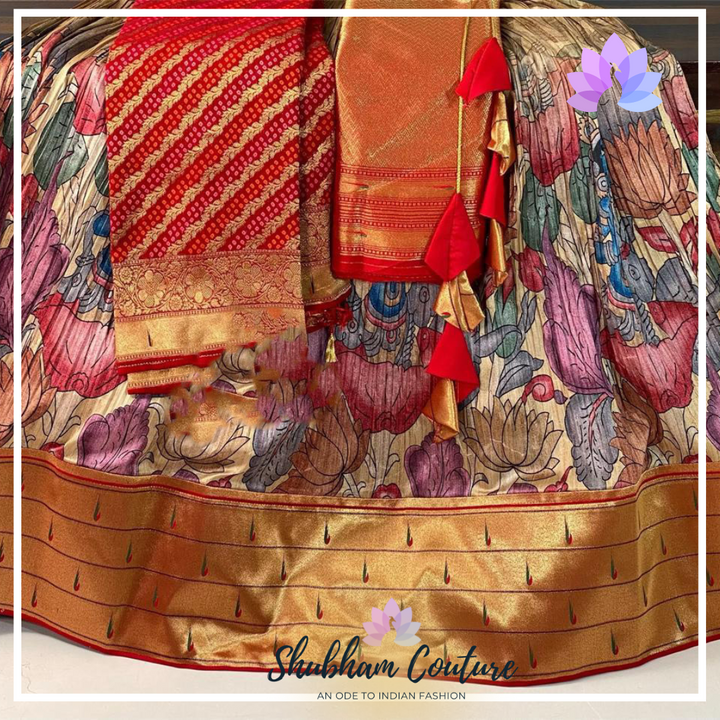 Kalamkari ruffles lehanga with Paithani border