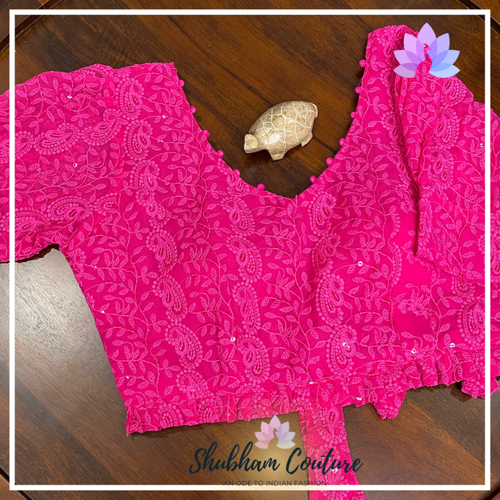 Pink chikankari threadwork blouse