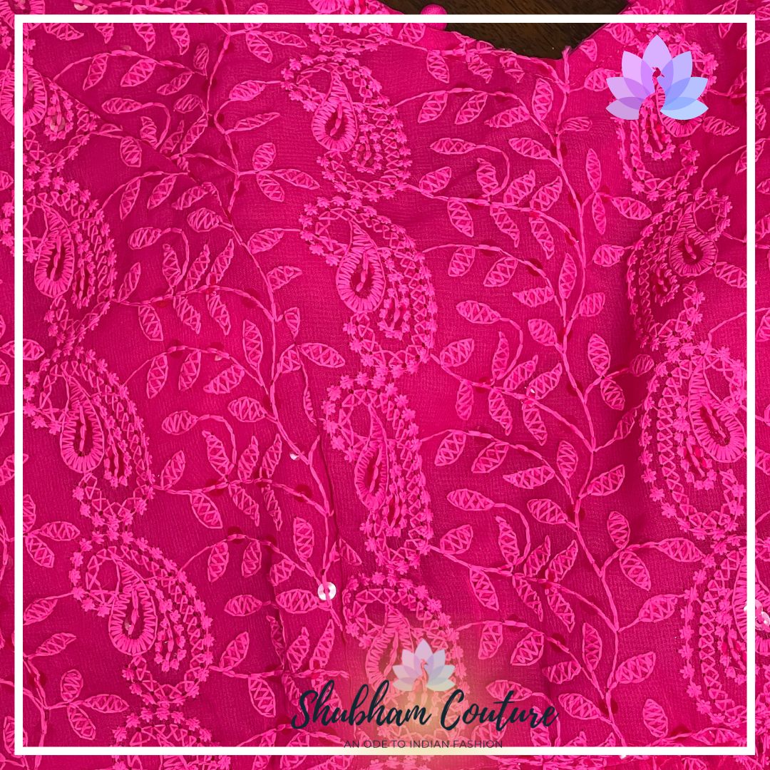 Pink chikankari threadwork blouse