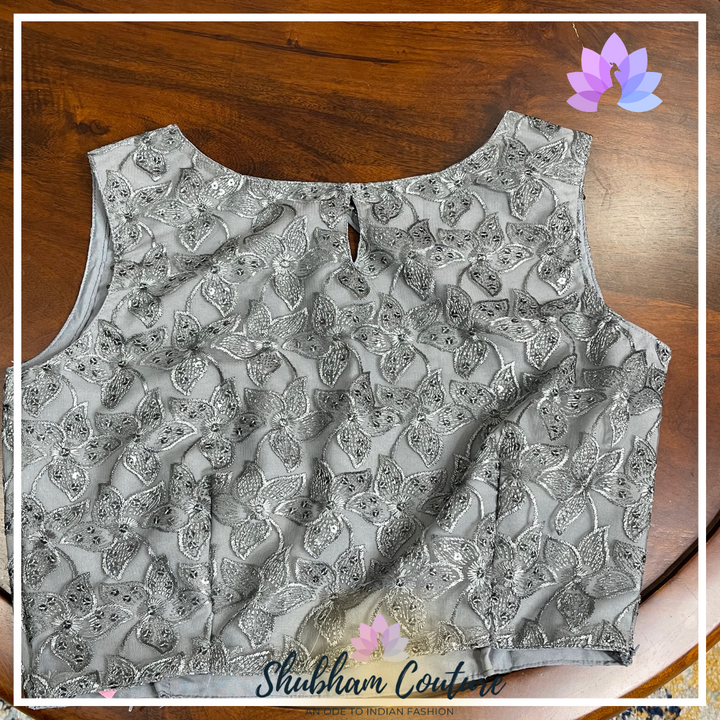 Elegant grey threadwork blouse