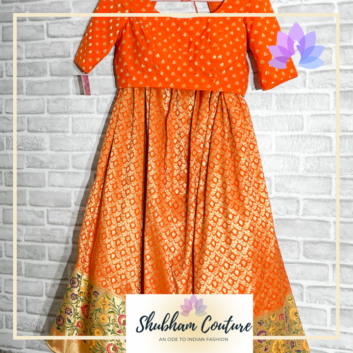 Bright orange Benarasi brocade lehanga and blouse