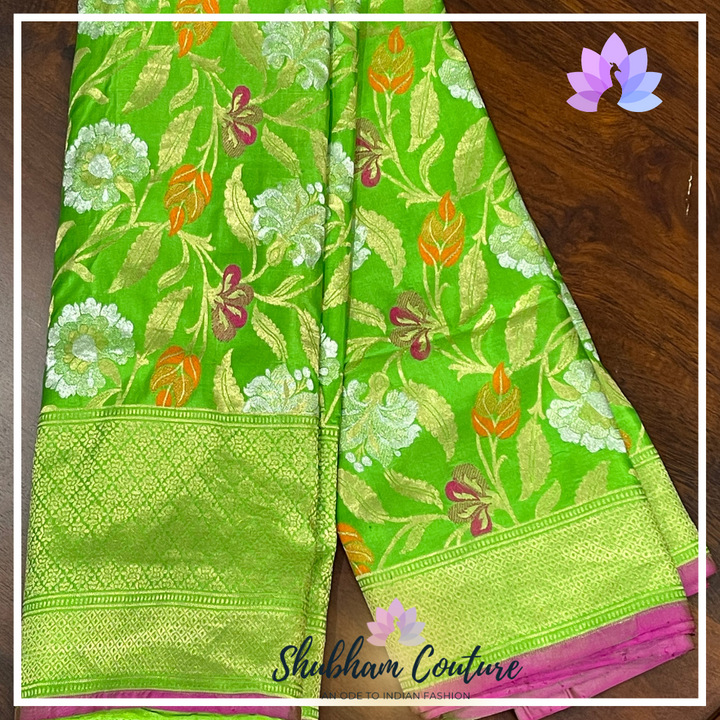 Beautiful green Pure Katan Benarasi silk