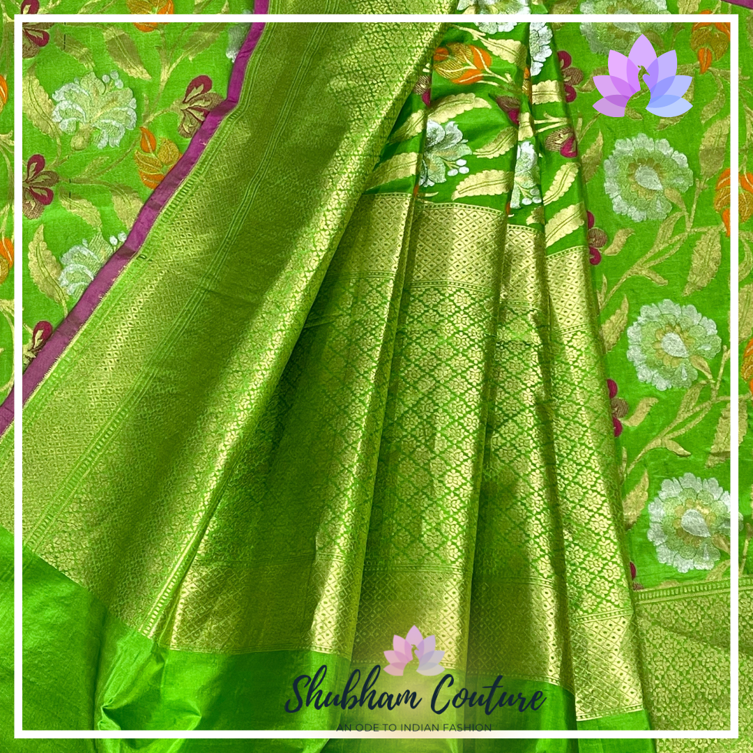 Beautiful green Pure Katan Benarasi silk