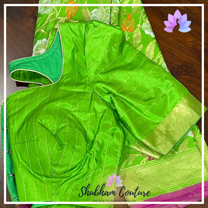 Beautiful green Pure Katan Benarasi silk