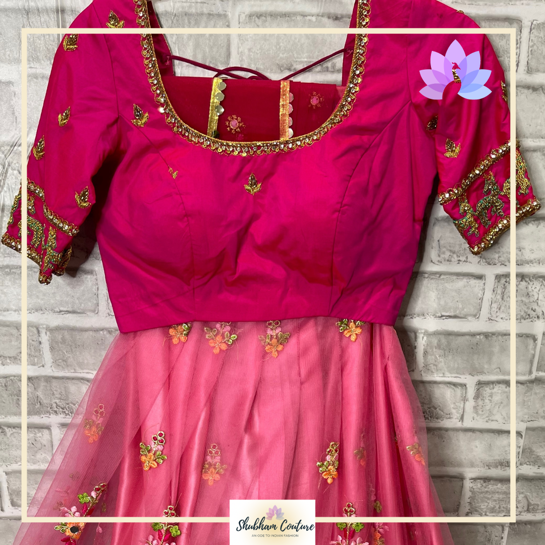 Designer heavy work lehanga in flamingo pink with designer blouse