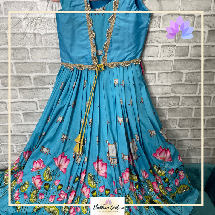 Blue pichwai designer long dress Age 9-11