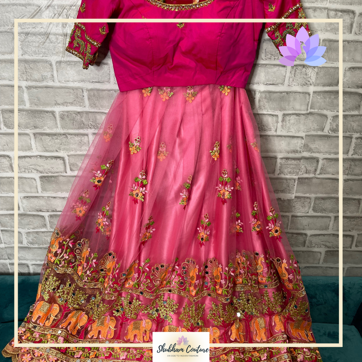 Designer heavy work lehanga in flamingo pink with designer blouse