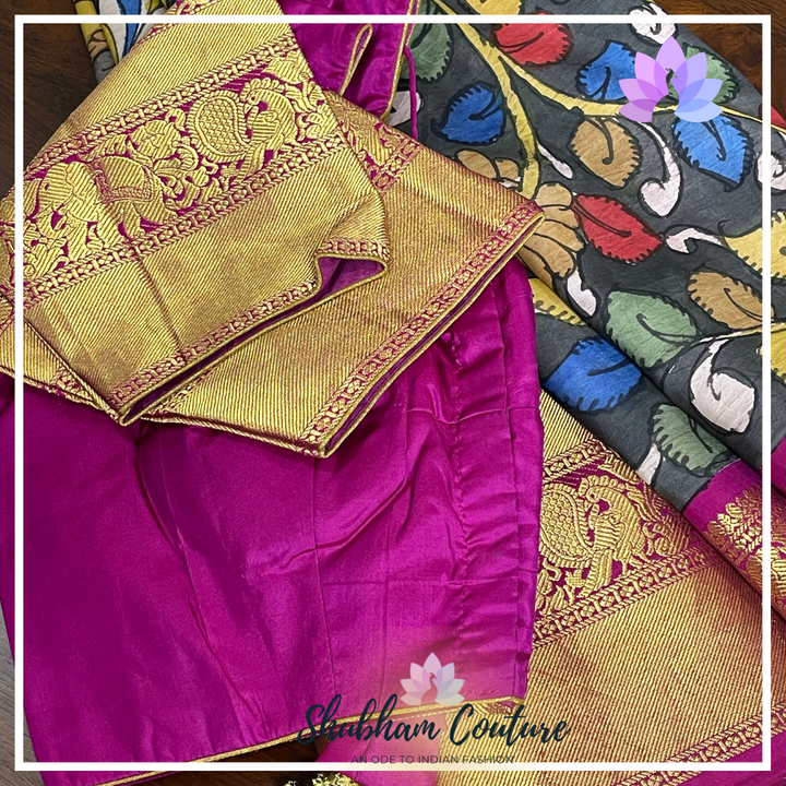 Hand painted Pen Kalamkari Kanchipuram silk saree