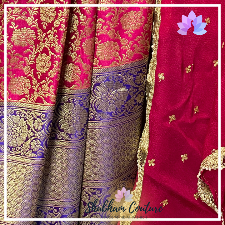 Pink Benarasi brocade lehanga with contrast purple borders