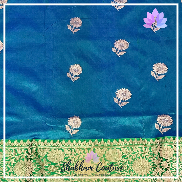 Dual shade kanchi silk saree in blue green with work blouse