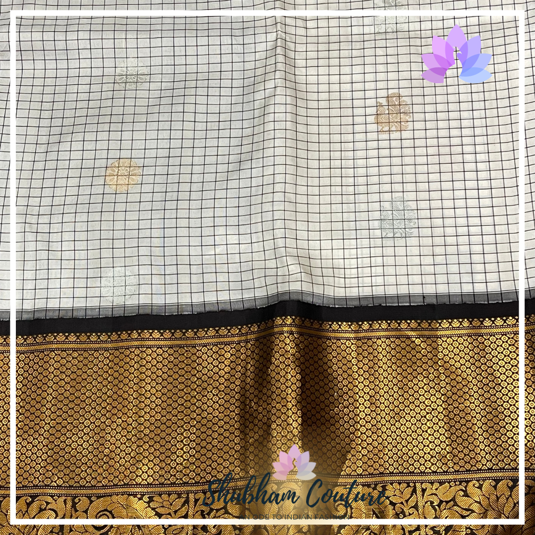 Elegant cream with all over checks and chocolate brown rich border Pure gadwal