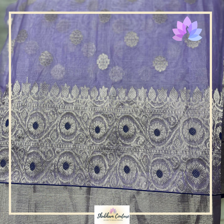 Purple Chanderi silk saree with silver borders