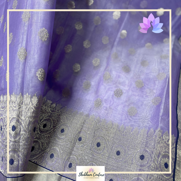 Purple Chanderi silk saree with silver borders