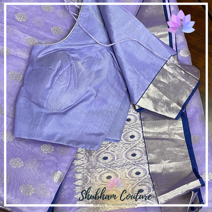 Purple Chanderi silk saree with silver borders