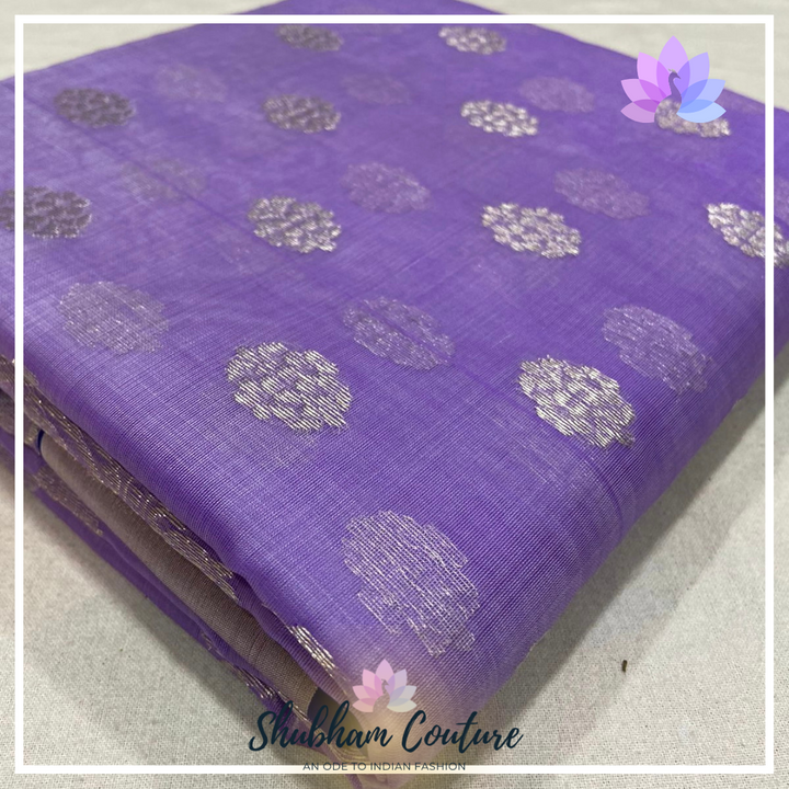 Purple Chanderi silk saree with silver borders