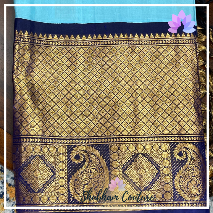 Pastal cool blue super rich pure gadwal silk with rich designer pallu