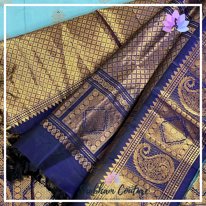 Pastal cool blue super rich pure gadwal silk with rich designer pallu