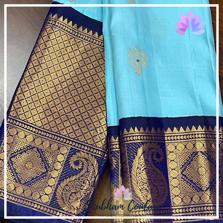 Pastal cool blue super rich pure gadwal silk with rich designer pallu