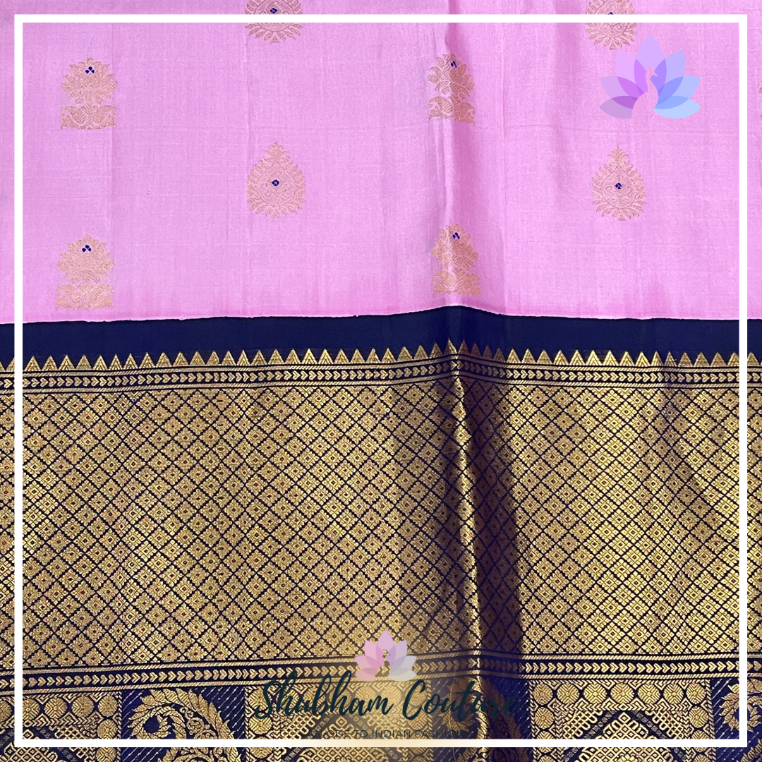 Pastal pink elegant pure gadwal silk with rich designer pallu