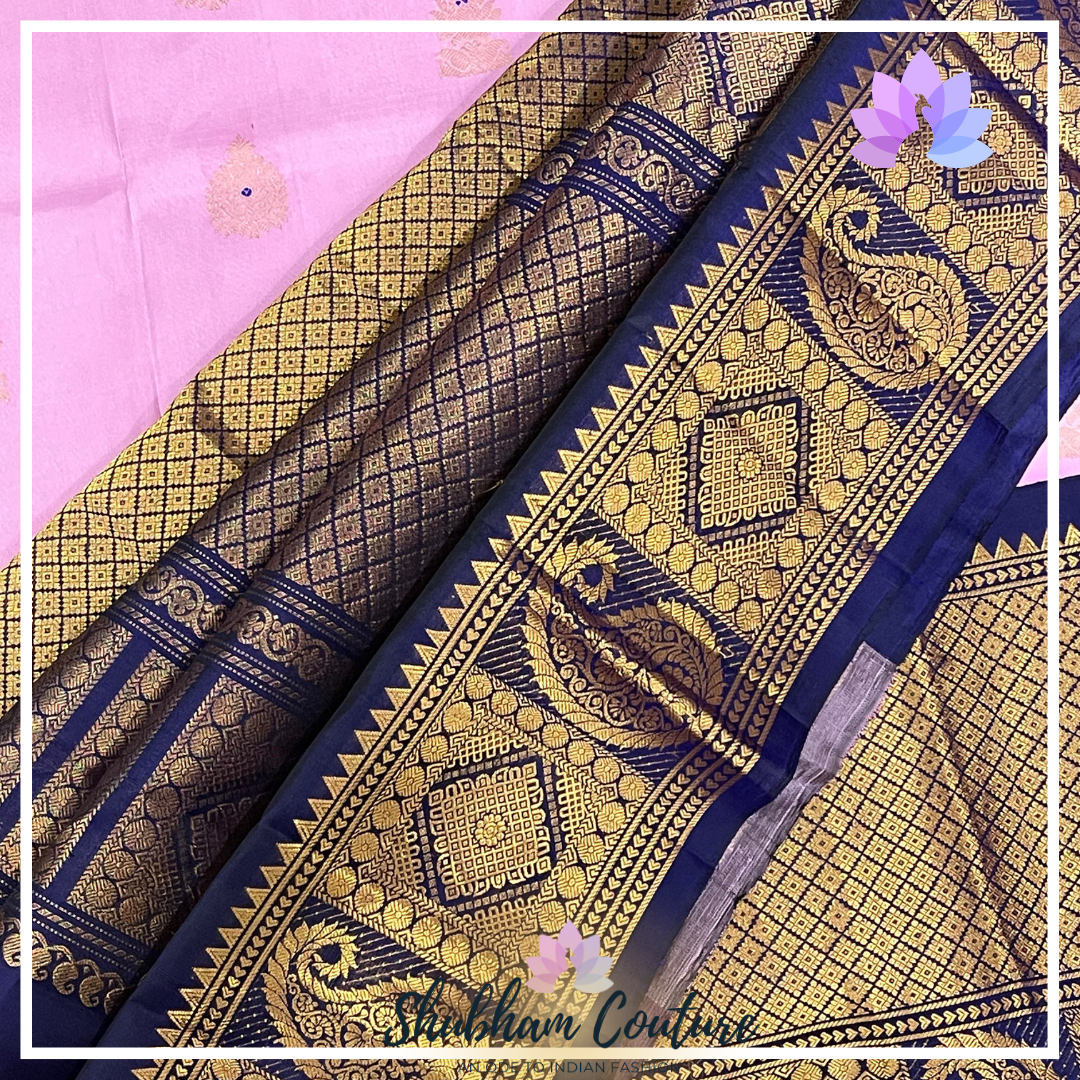 Pastal pink elegant pure gadwal silk with rich designer pallu