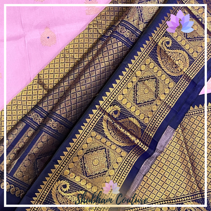 Pastal pink elegant pure gadwal silk with rich designer pallu