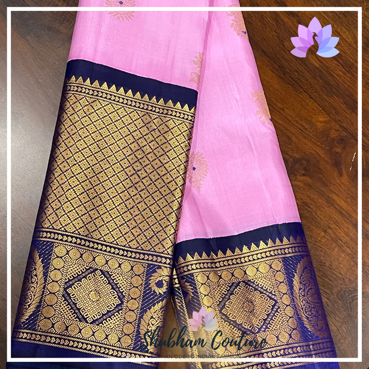 Pastal pink elegant pure gadwal silk with rich designer pallu