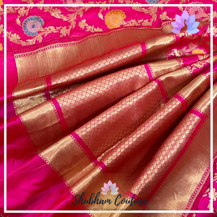 Gorgeous Pink Jaal Pure Benarasi Silk saree