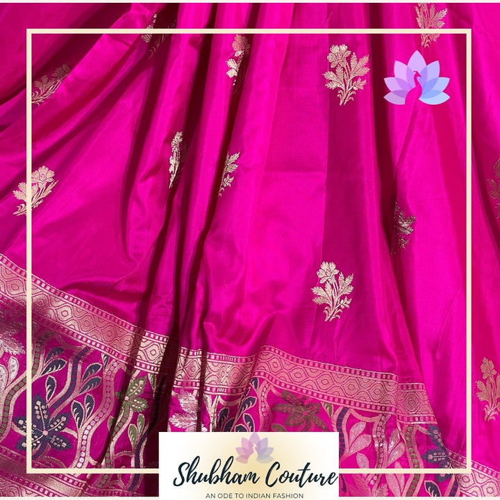 Simply elegant Rani pink Pure Benarasi silk saree