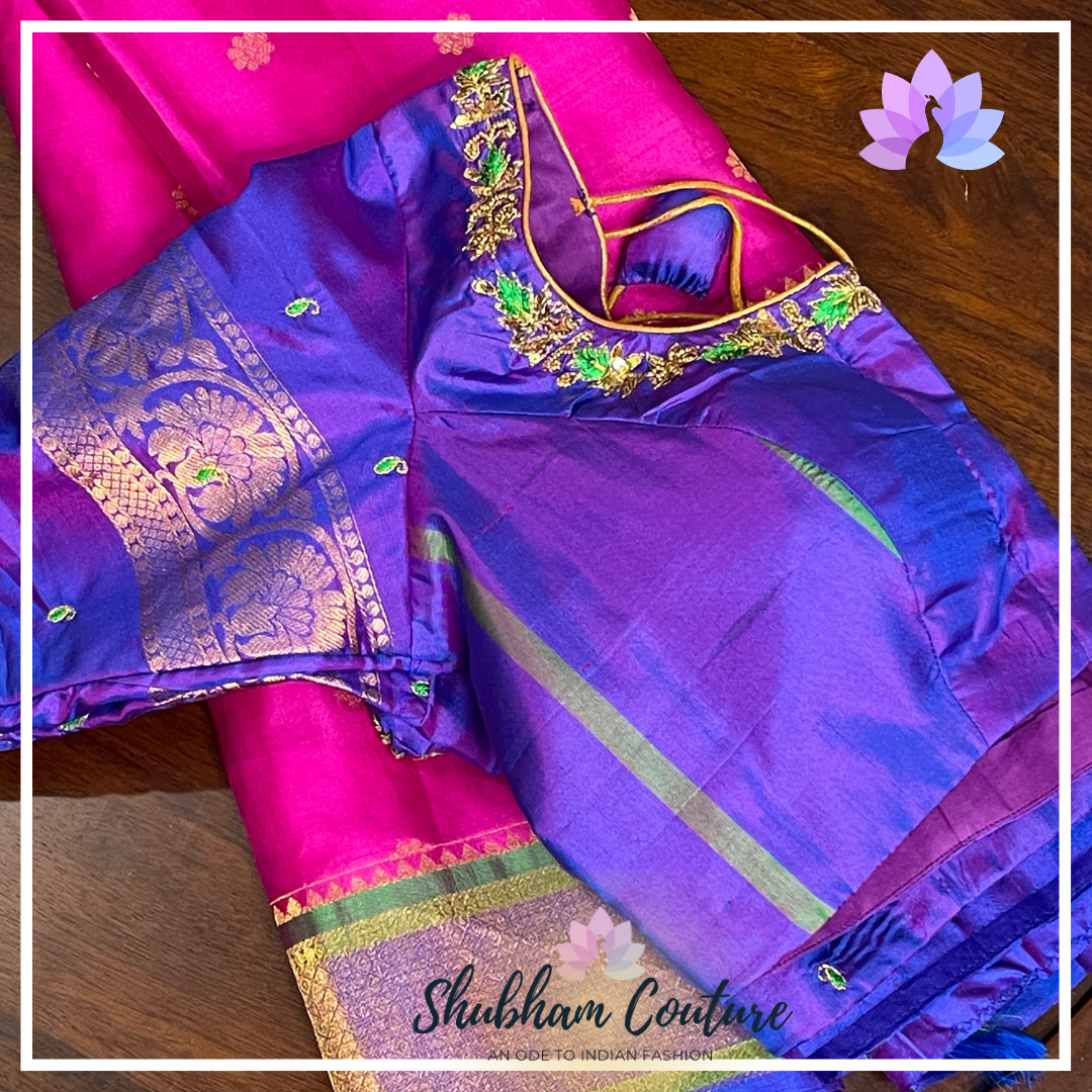 Pink purple Kanchi silk with elegant work blouse